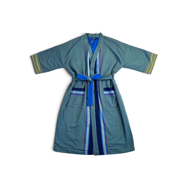 Nairobi Midnight Teal Kikoy Towel-lined Robe